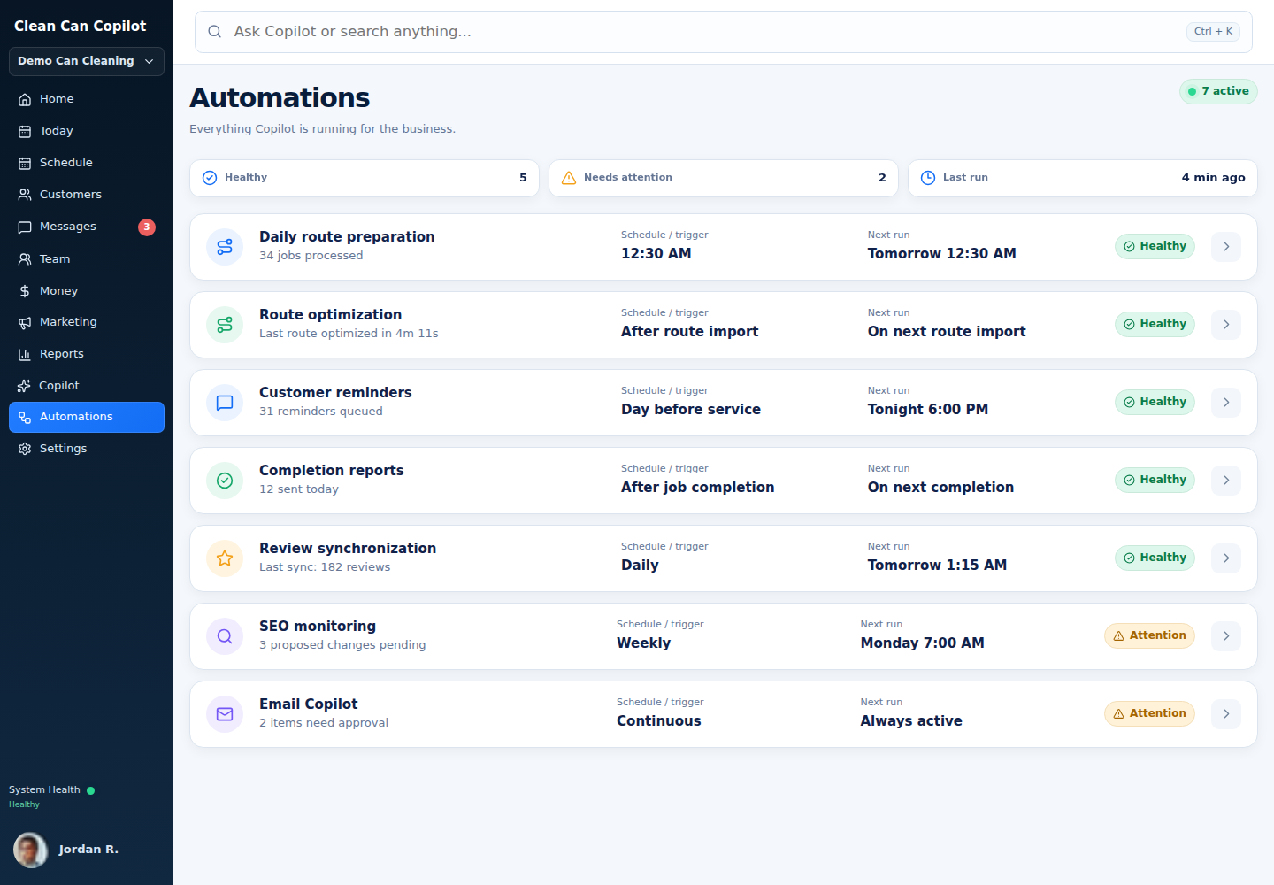 Clean Can Copilot automations workspace
