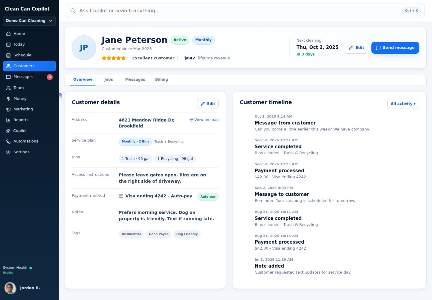 Clean Can Copilot customer workspace