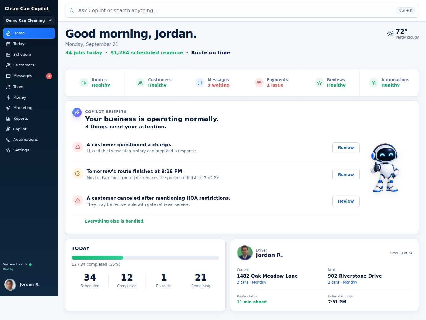 Clean Can Copilot operations dashboard