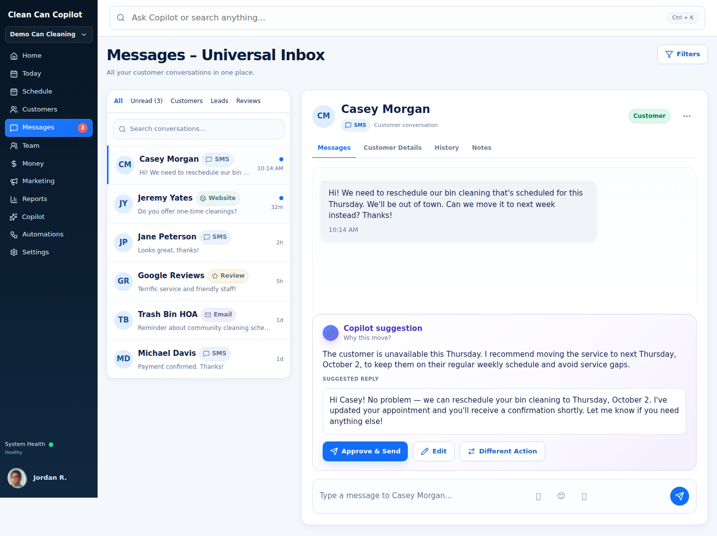 Clean Can Copilot message center