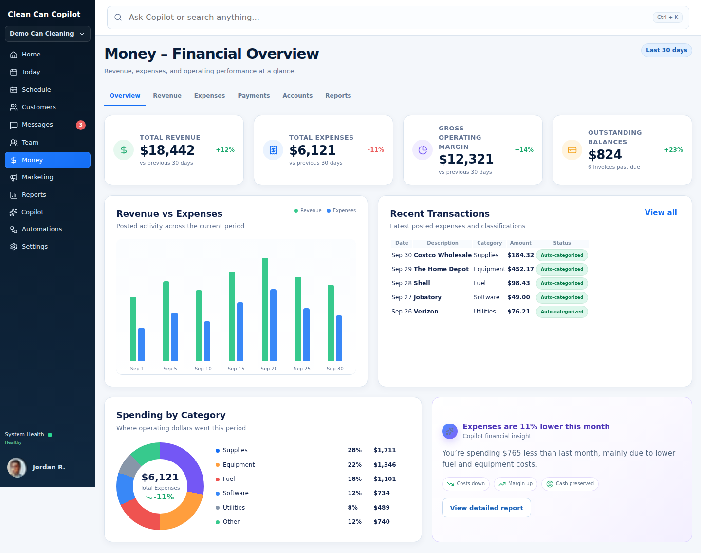 Clean Can Copilot money workspace