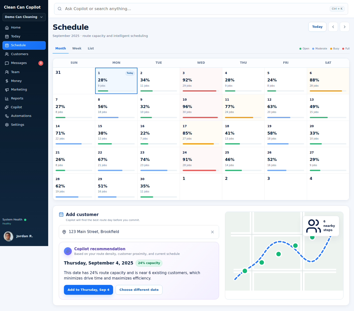 Clean Can Copilot schedule workspace